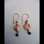 Copper disk with black onyx bead earrings